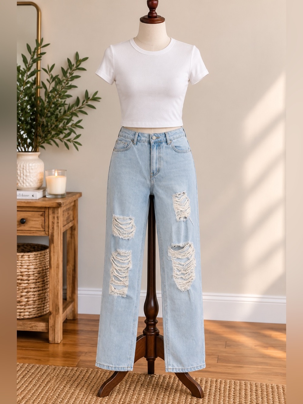 Refuge 90’s Straight Jeans 5 Light Wash Distressed Grunge Y2K Skater Denim